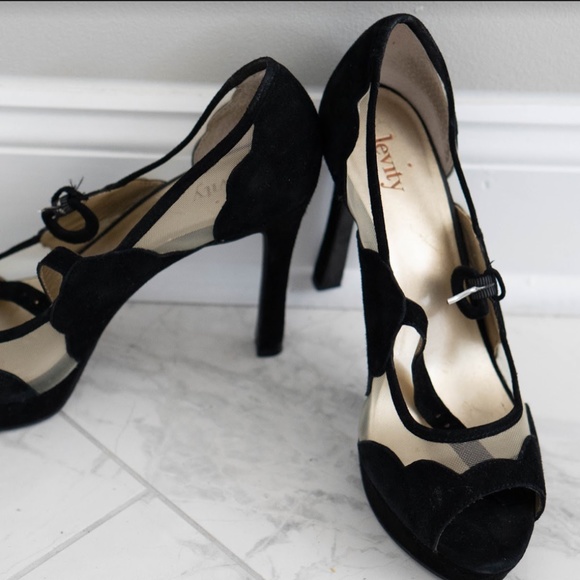 Levity Suede Peep Toe Velvet Pumps - Picture 3 of 5